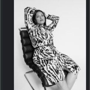 Universal Standard Black & White Cooling Stretch CuproAbstract Zebra Print Dress